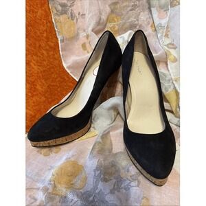 NWT Calvin Klein Black Suede Round Toe Cork Platform 5 in Heels Size 8.5‎